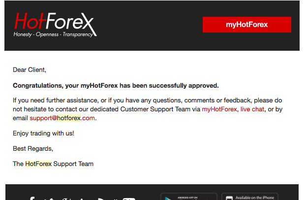 hotforexから届く書類認証完了のメール