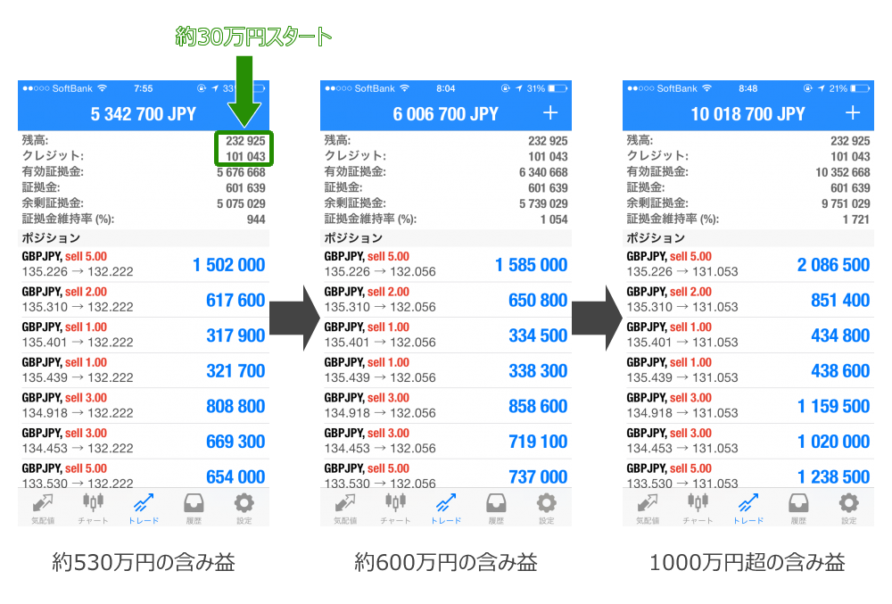 投資金30万円で1000万円に